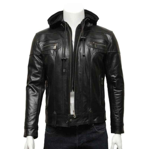 Veste en cuir noir d'hiver pour homme, style classique, coupe slim, mode streetwear, veste bomber, veste de motard d'hiver pour homme - Product Image 1