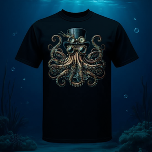 Camiseta Steampunk con diseño de pulpo, sombrero de copa y gafas, diseño de criatura marina - Product Image 3