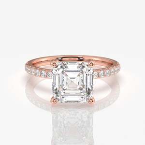 แหวนเพชรโมอิสซาไนต์ทรงแอสเชอร์คัท ประดับทองคำ 18K แบบฝังเพชร - Product Image 6