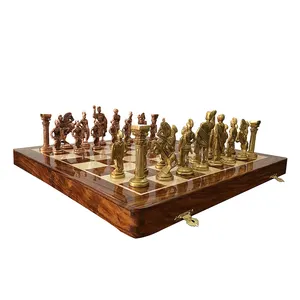 הודי עץ שחמט משחק סט מתקפל לוח שחמט חתיכות עץ לוח ילד מתנת צעצוע
