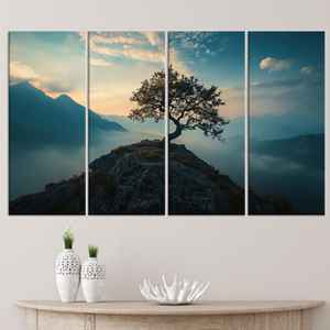 Art mural élégant en verre abstrait avec motif d'arbre - Décoration sur toile imprimée, lot de 4 toiles - Product Image 1