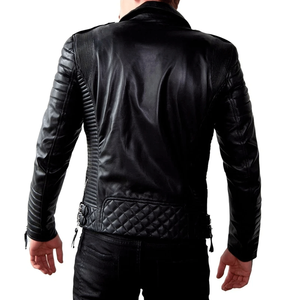 Blouson de moto noir en cuir véritable pour hommes Blouson de moto en cuir de course sur route blindé CE protégé pour hommes - Product Image 3