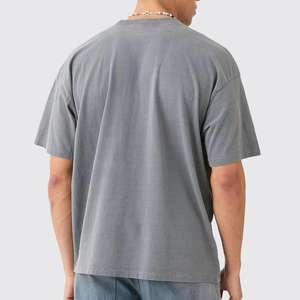 2025 venta al por mayor de camisetas personalizadas en Color gris de calidad superior 100% tela de algodón cuello acanalado pesado GSM camiseta para hombres - Product Image 2