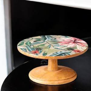 Support à gâteau rond en bois haut de gamme émail vert fini utilisé pour la décoration de table d'événement utilisation de service de gâteau et de pâtisserie - Product Image 1