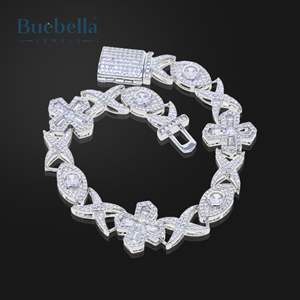 Offre Spéciale 15mm Glacé Conique Rond Brillant Coupe Croix Diable Yeux Moissanite Bracelet pour Homme Plaqué Or 18K Argent 925 - Product Image 1