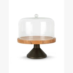 แท่นวางเค้กทำด้วยมือทำจากไม้พร้อมฝาครอบโดมแก้วแท่นโชว์ขนมตกแต่งพร้อมฐานโลหะ - Product Image 1