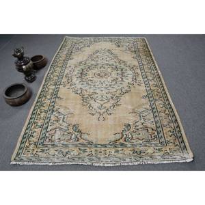 Alfombra turca vintage-5,2 X 8.1ft Beige Azul Clásico Diseño de retales grande Material de lana Respaldo de látex para adolescentes 4m de ancho - Product Image 1