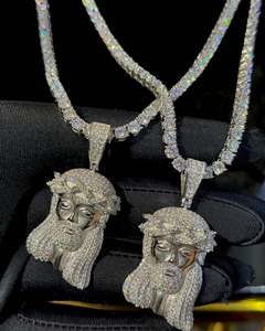 Ensemble de chaîne de coupe princesse en argent sterling 925 personnalisé de luxe en or 14 carats charme hindou avec pierre principale Moissanite style Hip Hop - Product Image 1