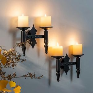 Candelabro de vela de pared de hierro de estilo industrial con acabado dorado, decoración navideña y de Pascua hecha a mano para el hogar urbano moderno - Product Image 3