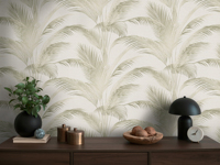 Papel Tapiz Vinílico No Tejido, Color Verde Crema con Diseño Floral Moderno, Hecho en Alemania, Altamente Resistente al Lavado, Rollos para Sala de Estar, Cocina y Baño