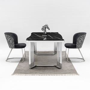 ชุดโต๊ะรับประทานอาหารหินอ่อนสีดำที่ทันสมัยพร้อมฐานโครเมี่ยม-เฟอร์นิเจอร์ห้องอาหารหรูหราหรูหราพร้อมเก้าอี้หุ้มเบาะ - Product Image 1