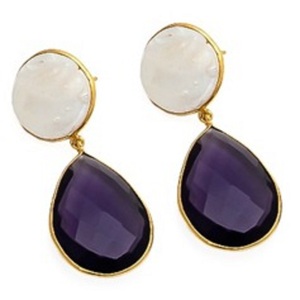 Boucles d'oreilles en argent Sterling 925 et forme ronde, améthyste Hydro & Pearl Shell gemmes - Product Image 1