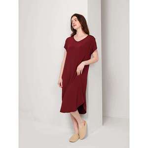 Custom Premium Casual Short-Sleeve Nightgown Spring Season Bamboo Filament <b>Elastic</b> Waist Soft Knitted Spandex Solid Pajama <b>Dress</b> - Product Image 4