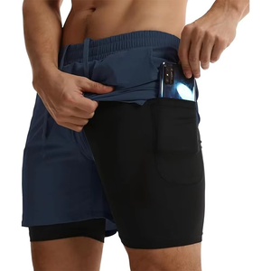 Lined Double <b>Layer</b> Pockets Athletic Sports Men Printed Shorts Custom Logo Workout Running Comfort Gym Shorts Top Quality - Product Image 4