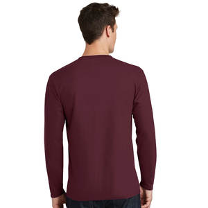 T-shirt à manches longues en coton à col ras du cou pour homme marron en gros T-shirts à coupe ajustée unis - Product Image 2