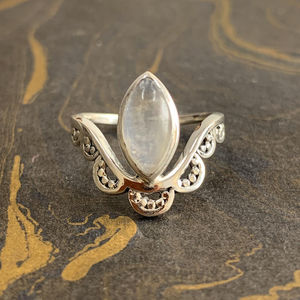 แหวนมูนสโตนสไตล์โบฮีเมียนวินเทจ น้ำหนัก 3.5 กรัม ชุบทองคำขาวและโรสโกลด์ ดีไซน์เรขาคณิตทันสมัย ประดับด้วยการฝังแบบอินเลย์ ชุบทอง 18K ของขวัญ วัสดุหลักเป็นโลหะผสม - Product Image 1