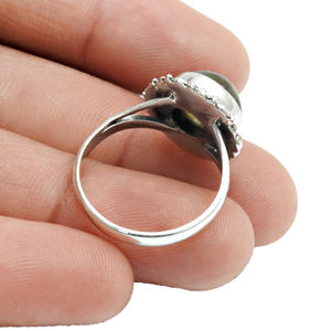 Precio al por mayor de alta calidad, Plata de Ley 925, piedra preciosa labradorita Natural, anillo de forma redonda, joyería hecha a mano, fabricación a granel - Product Image 6