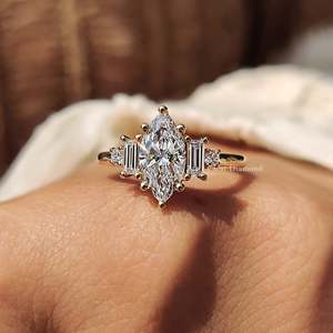 5 <b>Stone</b> Engagement <b>Ring</b> with <b>Two</b> Baguette Side Diamonds Elegant Diamond <b>Rings</b> Collection - Product Image 3