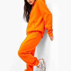 Ensemble de sport décontracté pour femme, 2 pièces, respirant, polaire, 100% coton, sweat-shirt à capuche et pantalon, motif uni, col montant - Product Image 2