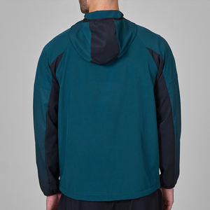 Veste de couleurs contrastées pour hommes, vêtements d'extérieur softshell à capuche imperméables personnalisés, coupe-vent élégant à fermeture éclair complète, sports légers - Product Image 5
