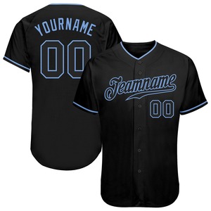 Meilleures ventes Vêtements d'équipe personnalisés Noir personnalisé Noir-Bleu clair Maillot de baseball authentique - Product Image 1