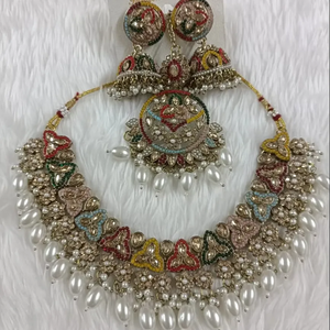 Classic <b>Indian</b> AD Fashion Jewelry <b>Set</b> for Women Brass Necklace Earrings Combo for Weddings and Cultural Events - Product Image 1