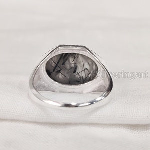Grossiste Bague pour homme Bague en argent sterling 925 faite à la main en pierre précieuse rutile noire naturelle Toutes tailles - Product Image 5