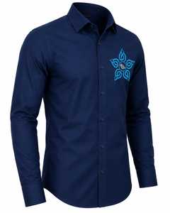 Chemise décontractée en coton tricoté bleu marine de qualité supérieure pour homme, broderie personnalisée du logo, manches longues - Product Image 3