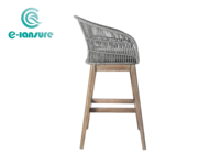 Chaise de bar minimaliste moderne pour l'extérieur, hauteur comptoir, base en teck et corde tressée, pour villa, cour, hôtel, jardin, complexe hôtelier