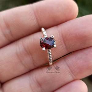 Handmade <b>Dainty</b> Garnet Sterling Silver <b>Ring</b> Natural Gemstone Jewelry Prongs Minimalist Boho Style Anniversary Birthday Gift for - Product Image 5