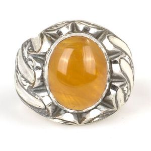 Bague pour homme en argent sterling 925, pierre d'ambre jaune ovale compressée, fabrication artisanale, sertissage clos, qualité supérieure, idée cadeau - Product Image 4