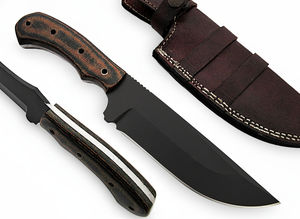 มีดทำมือสแตนเลสสตีล ด้ามไมคาร์ต้าสีน้ำตาลดำ ปรับแต่งได้ มีดเอาตัวรอดสำหรับงาน DIY รองรับ OEM ใบมีดหยัก - Product Image 3