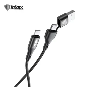 inkax 3.1A PD 18w快速充电电缆铝合金1M 2合1 USB + C型至IP编织护套USB型