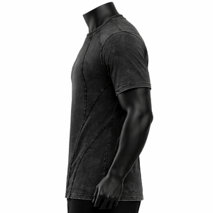 Camiseta de hombre personalizada vintage con paneles y costuras, estilo ringer, de tejido grueso, corte y confección, streetwear, lavado ácido, manga corta - Product Image 4