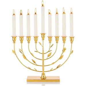 Bougeoir Menorah doré à 9 branches pour Hanoukka Candélabre élégant en métal pour la décoration de la maison et les cadeaux religieux - Product Image 5