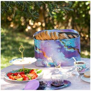 178 X 338 X 200 mm Pink and Gold Marble Texture <b>Metal</b> Bread Box with Handle 9.8L <b>Food</b> Storage & <b>Container</b> - Product Image 4