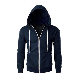 Sweat à capuche décontracté en coton doux avec logo minimal Sweat à capuche mélangé en coton brossé pour hommes Sweats à capuche pour hommes avec fermeture éclair - Product Image 4