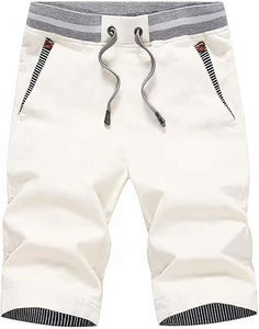 Pantalones cortos de playa de verano de corte clásico para hombre con cordón de cintura elástica patrón sólido Jogger de algodón para correr informal con bolsillos - Product Image 1