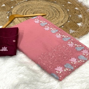 Incroyable Crush De Couleur Avec Resham Broderie Saree Femme Fabrication De Mode De L'Inde Au Taux Le Plus Bas - Product Image 1