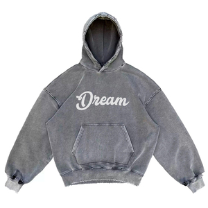 Sweat à capuche lavé à l'acide de qualité supérieure manches longues couleur grise grande taille vêtements de rue sweats à capuche pour hommes adultes avec conception sérigraphiée - Product Image 1