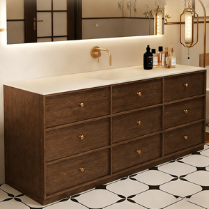 Mobile da Bagno in Legno con Lavabo Integrato in Pietra, Arredo Bagno Autoportante con Cassetti - Product Image 5