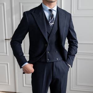 Costumes d'affaires italiens pour hommes de haute qualité, prêts à être expédiés, 3 pièces, <span class=keywords><strong>bleu</strong></span> marine uni, costumes de mariage, blazers - Product Image 1