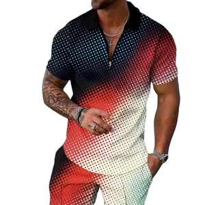 OEM personalizado verano moda Casual 3D impresión Polo cremallera cuello camisa y pantalones cortos conjuntos de dos piezas hombres conjunto corto - Product Image 1