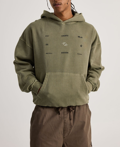 Sweat-shirt pour homme surdimensionné à épaules tombantes, lavage à l'acide, en coton/polyester mélangé de qualité supérieure 480 GSM, logo personnalisé, vente en gros directe d'usine - Product Image 3