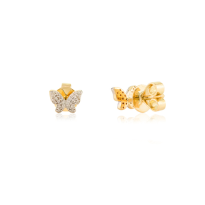 Nouveautés Boucles d'oreilles en or jaune massif 18 carats minimaliste avec diamant rond naturel papillon Cadeau pour elle Bijoux de tous les jours - Product Image 5