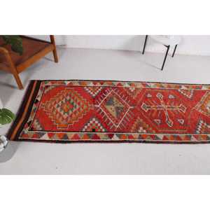 Turkish Vintage <b>Runner</b> Rug 2.8x12.5 ft, <b>Red</b> Gray Floral Rug - Product Image 4