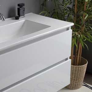Meuble de salle de bain mural blanc brillant de 90 cm avec 2 tiroirs, miroir et lampe Baltimora, ensemble élégant - Product Image 4