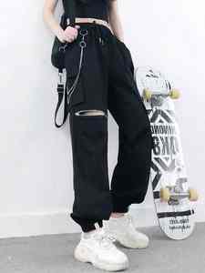 2025 femmes été Cargo pantalon respirant taille élastique sport Leggings chaîne taille moyenne doux Cool épicé fille Hip-hop Style - Product Image 3