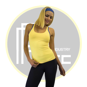 Mujeres amarillo azul tiras espalda camiseta sin mangas transpirable estiramiento deportes chaleco para gimnasio Yoga Fitness entrenamiento - Product Image 3