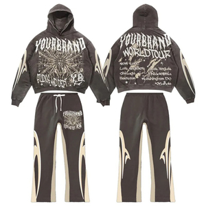 Survêtement à capuche personnalisé à impression DTG pour hommes, sweat-shirt et pantalon évasé, ensemble 2 pièces décontracté, tenue de rue - Product Image 3